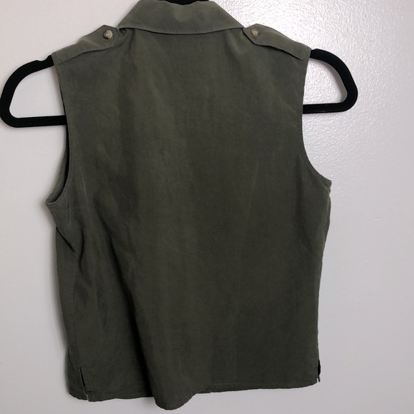 100% silk Vintage Top/Vest Forest Green - Picture 2 of 6
